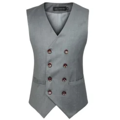 OUKU Men's Waistcoat Daily Wear Vacation Going out Fashion Basic Spring & Fall Button Polyester Comfortable Plain Single Breasted V Neck Regular Fit Black Light Grey Vest Dark-Gray