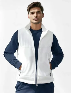 New OUKU Men's Waistcoat Training Outdoor Vacation Sports & Outdoor Neutral Fashion Spring Fall Polyester Solid Color Turtleneck Black White Navy Blue Army Green Vest