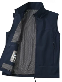 New OUKU Men's Waistcoat Training Outdoor Vacation Sports & Outdoor Neutral Fashion Spring Fall Polyester Solid Color Turtleneck Black White Navy Blue Army Green Vest
