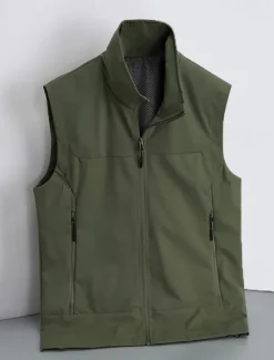 New OUKU Men's Waistcoat Training Outdoor Vacation Sports & Outdoor Neutral Fashion Spring Fall Polyester Solid Color Turtleneck Black White Navy Blue Army Green Vest