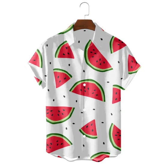New OUKU Men's Watermelon Shirt Summer Hawaiian Shirt Aloha Shirt Short Sleeves Shirt Turndown Sports Fashion Streetwear Vacation Street Casual S M L White