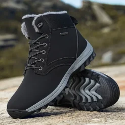 New OUKU Men's Waterproof Insulated Winter Boots with Non-Slip Rubber Sole and Faux Fur Lining for Outdoor Hiking