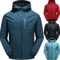 New OUKU mens waterproof rain jacket gorpcore outdoor lightweight shell raincoat packable zip up hooded hiking running trench coat blue