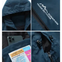 New OUKU mens waterproof rain jacket gorpcore outdoor lightweight shell raincoat packable zip up hooded hiking running trench coat blue