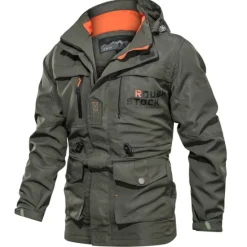 New OUKU Men's Waterproof Rain Jacket Military Cargo Jacket Tactical Jacket Casual Hooded Cargo Sports Coat Windbreaker Outdoor Warm Windproof Winter Coat Jacket Top Hunting Fishing Army Green Softshell Jacket