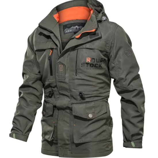 New OUKU Men's Waterproof Rain Jacket Military Cargo Jacket Tactical Jacket Casual Hooded Cargo Sports Coat Windbreaker Outdoor Warm Windproof Winter Coat Jacket Top Hunting Fishing Army Green Softshell Jacket