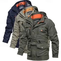 New OUKU Men's Waterproof Rain Jacket Military Cargo Jacket Tactical Jacket Casual Hooded Cargo Sports Coat Windbreaker Outdoor Warm Windproof Winter Coat Jacket Top Hunting Fishing Army Green Softshell Jacket