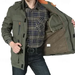 New OUKU Men's Waterproof Rain Jacket Military Cargo Jacket Tactical Jacket Casual Hooded Cargo Sports Coat Windbreaker Outdoor Warm Windproof Winter Coat Jacket Top Hunting Fishing Army Green Softshell Jacket