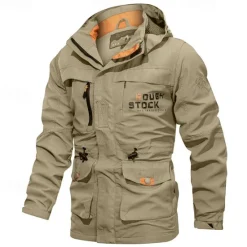 New OUKU Men's Waterproof Rain Jacket Military Cargo Jacket Tactical Jacket Casual Hooded Cargo Sports Coat Windbreaker Outdoor Warm Windproof Winter Coat Jacket Top Hunting Fishing Army Green Softshell Jacket