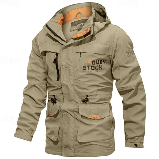 New OUKU Men's Waterproof Rain Jacket Military Cargo Jacket Tactical Jacket Casual Hooded Cargo Sports Coat Windbreaker Outdoor Warm Windproof Winter Coat Jacket Top Hunting Fishing Army Green Softshell Jacket