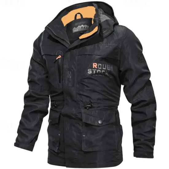 New OUKU Men's Waterproof Rain Jacket Military Cargo Jacket Tactical Jacket Casual Hooded Cargo Sports Coat Windbreaker Outdoor Warm Windproof Winter Coat Jacket Top Hunting Fishing Army Green Softshell Jacket
