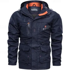 New OUKU Men's Waterproof Rain Jacket Military Cargo Jacket Tactical Jacket Casual Hooded Cargo Sports Coat Windbreaker Outdoor Warm Windproof Winter Coat Jacket Top Hunting Fishing Army Green Softshell Jacket