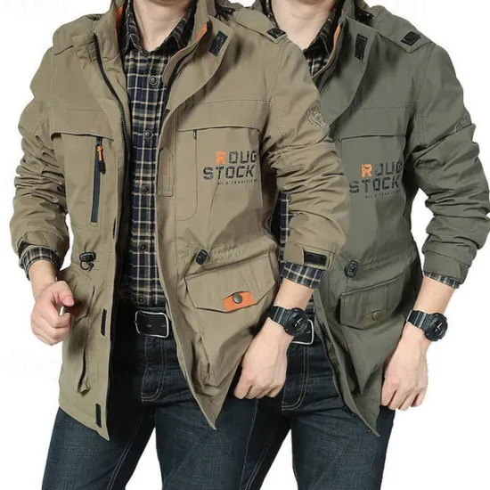 New OUKU Men's Waterproof Rain Jacket Military Cargo Jacket Tactical Jacket Casual Hooded Cargo Sports Coat Windbreaker Outdoor Warm Windproof Winter Coat Jacket Top Hunting Fishing Army Green Softshell Jacket