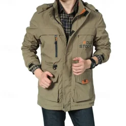 New OUKU Men's Waterproof Rain Jacket Military Cargo Jacket Tactical Jacket Casual Hooded Cargo Sports Coat Windbreaker Outdoor Warm Windproof Winter Coat Jacket Top Hunting Fishing Army Green Softshell Jacket