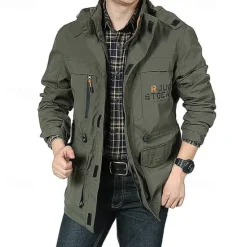 New OUKU Men's Waterproof Rain Jacket Military Cargo Jacket Tactical Jacket Casual Hooded Cargo Sports Coat Windbreaker Outdoor Warm Windproof Winter Coat Jacket Top Hunting Fishing Army Green Softshell Jacket