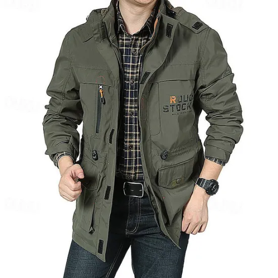 New OUKU Men's Waterproof Rain Jacket Military Cargo Jacket Tactical Jacket Casual Hooded Cargo Sports Coat Windbreaker Outdoor Warm Windproof Winter Coat Jacket Top Hunting Fishing Army Green Softshell Jacket