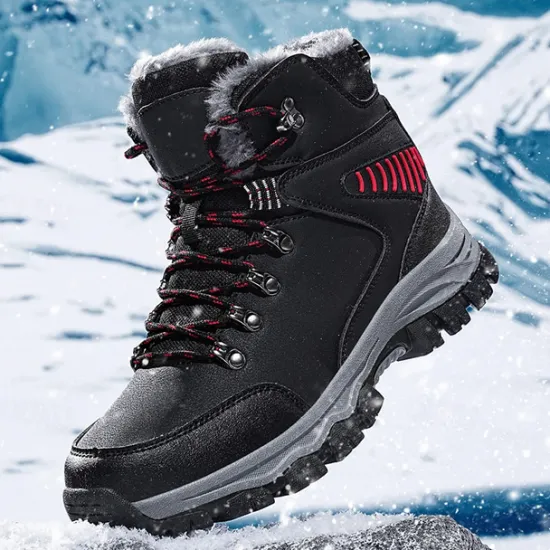 Online OUKU Men's Waterproof Winter Hiking Boots with Fur Lining – Anti-Slip Outdoor Trekking Shoes for Cold Weather