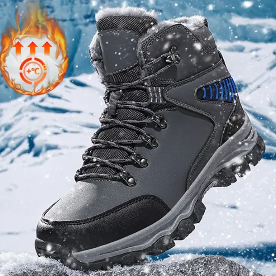 Online OUKU Men's Waterproof Winter Hiking Boots with Fur Lining – Anti-Slip Outdoor Trekking Shoes for Cold Weather