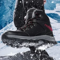 Online OUKU Men's Waterproof Winter Hiking Boots with Fur Lining – Anti-Slip Outdoor Trekking Shoes for Cold Weather