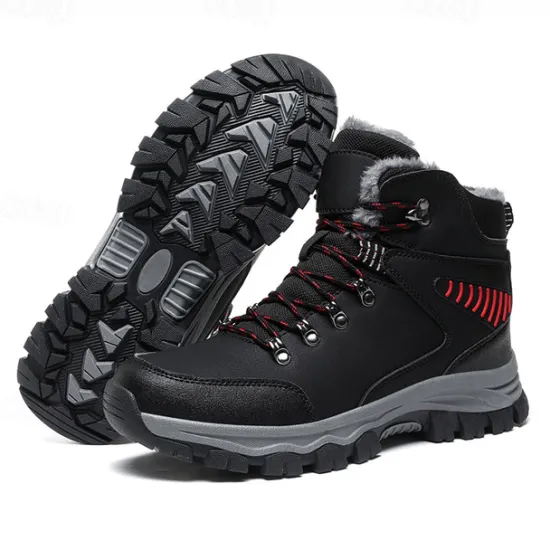 Online OUKU Men's Waterproof Winter Hiking Boots with Fur Lining – Anti-Slip Outdoor Trekking Shoes for Cold Weather