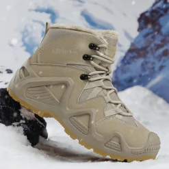 Clearance OUKU Men's Waterproof Winter Hiking Boots with Fur Lining – Insulated Outdoor Snow Boots for Cold Weather