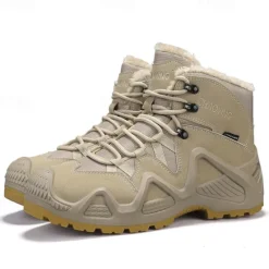 Clearance OUKU Men's Waterproof Winter Hiking Boots with Fur Lining – Insulated Outdoor Snow Boots for Cold Weather
