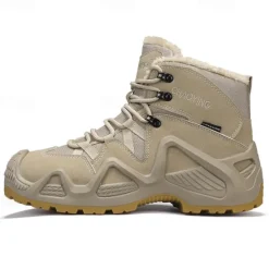 Clearance OUKU Men's Waterproof Winter Hiking Boots with Fur Lining – Insulated Outdoor Snow Boots for Cold Weather