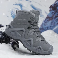 Clearance OUKU Men's Waterproof Winter Hiking Boots with Fur Lining – Insulated Outdoor Snow Boots for Cold Weather