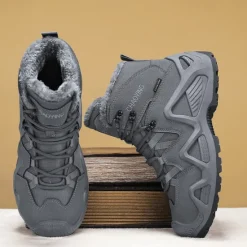 Clearance OUKU Men's Waterproof Winter Hiking Boots with Fur Lining – Insulated Outdoor Snow Boots for Cold Weather