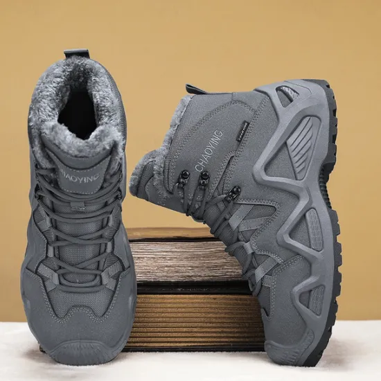 Clearance OUKU Men's Waterproof Winter Hiking Boots with Fur Lining – Insulated Outdoor Snow Boots for Cold Weather