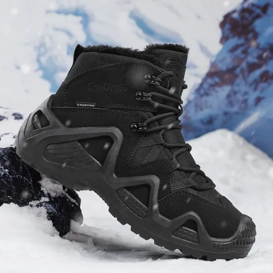 Clearance OUKU Men's Waterproof Winter Hiking Boots with Fur Lining – Insulated Outdoor Snow Boots for Cold Weather