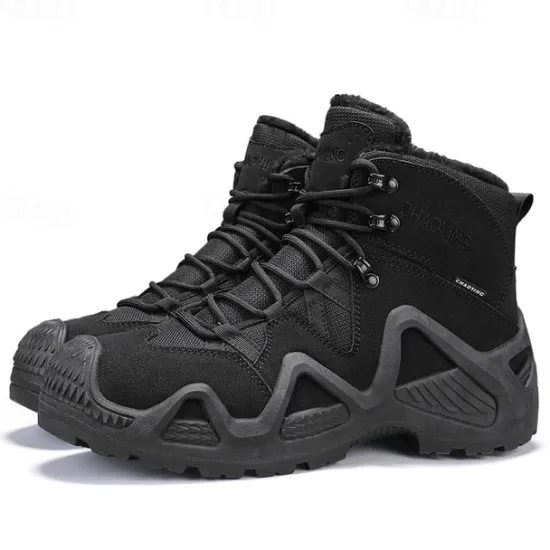 Clearance OUKU Men's Waterproof Winter Hiking Boots with Fur Lining – Insulated Outdoor Snow Boots for Cold Weather