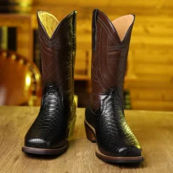 Sale OUKU Men's Western Cowboy Boots with Snakeskin Print and Intricate Faux Leather Design – Stylish and Durable Footwear for Rodeo and Country Events