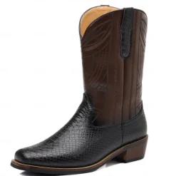 Sale OUKU Men's Western Cowboy Boots with Snakeskin Print and Intricate Faux Leather Design – Stylish and Durable Footwear for Rodeo and Country Events