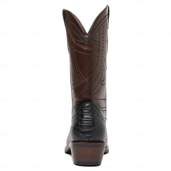Sale OUKU Men's Western Cowboy Boots with Snakeskin Print and Intricate Faux Leather Design – Stylish and Durable Footwear for Rodeo and Country Events