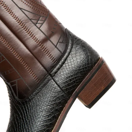 Sale OUKU Men's Western Cowboy Boots with Snakeskin Print and Intricate Faux Leather Design – Stylish and Durable Footwear for Rodeo and Country Events