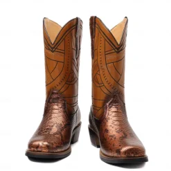 Sale OUKU Men's Western Cowboy Boots with Snakeskin Print and Intricate Faux Leather Design – Stylish and Durable Footwear for Rodeo and Country Events