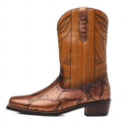 Sale OUKU Men's Western Cowboy Boots with Snakeskin Print and Intricate Faux Leather Design – Stylish and Durable Footwear for Rodeo and Country Events