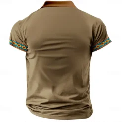 Clearance OUKU Men's Western Wear Polo Shirts Golf Shirt Short Sleeve Polo Shirts Collared Shirts Casual Vacation Wear Party Outfits Buttons 3D Print Spring & Summer Khaki