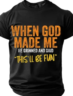 Best OUKU Men's When God Made Me He Signed And Said This'll Be Fun T shirt 3D Print Crew Neck Shirt Fashion Daily Street Daily Black Blue Green Summer Spring Clothing Apparel