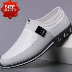 Clearance OUKU Men's Crocodile Embossed Faux LeatherSlip-On Loafers with Decorative Buckle - Stylish Casual Shoes for Business and Formal Occasions White