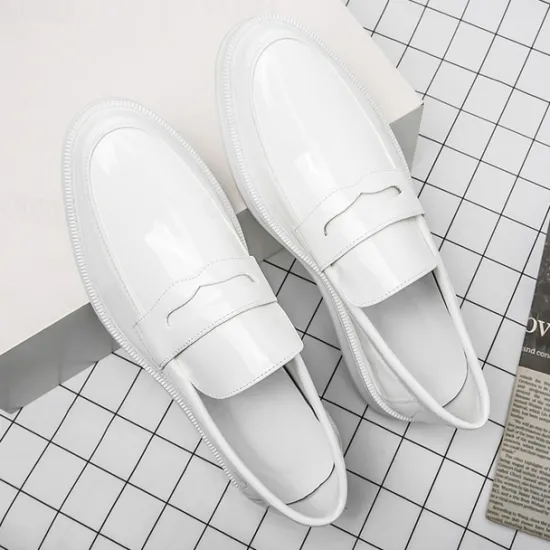 New OUKU Men's White Faux Leather Penny Loafers – Sleek Casual and Formal Shoes for Business, Parties, and Everyday Wear