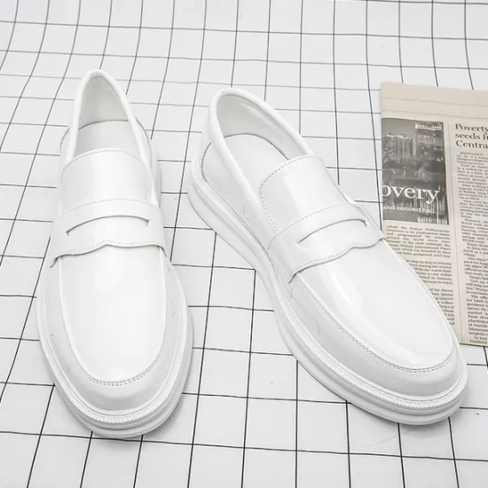 New OUKU Men's White Faux Leather Penny Loafers – Sleek Casual and Formal Shoes for Business, Parties, and Everyday Wear