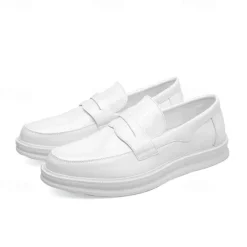 New OUKU Men's White Faux Leather Penny Loafers – Sleek Casual and Formal Shoes for Business, Parties, and Everyday Wear