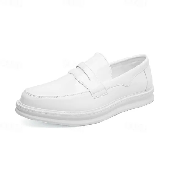 New OUKU Men's White Faux Leather Penny Loafers – Sleek Casual and Formal Shoes for Business, Parties, and Everyday Wear