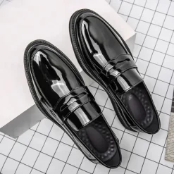New OUKU Men's White Faux Leather Penny Loafers – Sleek Casual and Formal Shoes for Business, Parties, and Everyday Wear
