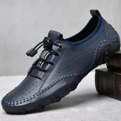 Online OUKU Men's White Perforated Casual Shoes with Hand-Stitched Detailing, Breathable Mesh Upper and Comfortable Slip-On Design