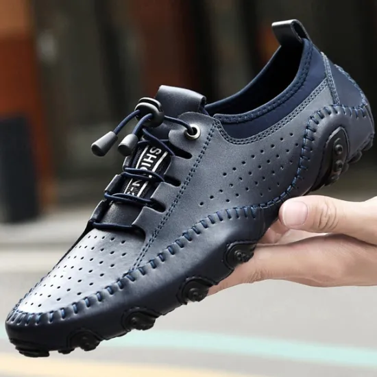 Online OUKU Men's White Perforated Casual Shoes with Hand-Stitched Detailing, Breathable Mesh Upper and Comfortable Slip-On Design