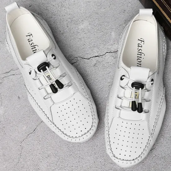 Online OUKU Men's White Perforated Casual Shoes with Hand-Stitched Detailing, Breathable Mesh Upper and Comfortable Slip-On Design
