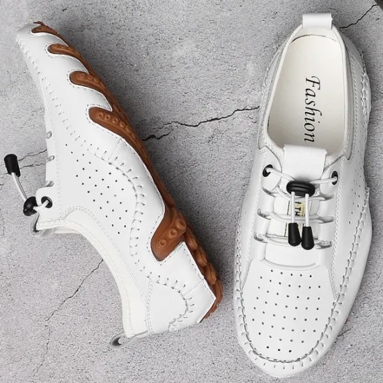 Online OUKU Men's White Perforated Casual Shoes with Hand-Stitched Detailing, Breathable Mesh Upper and Comfortable Slip-On Design